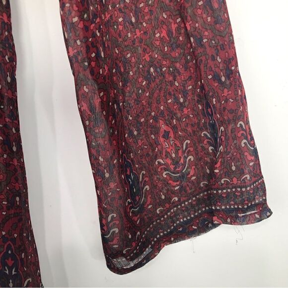 Converse One Star Burgundy Paisley Print Semi Sheer Button Up Tunic Blouse - Picture 12 of 16